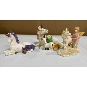 Lot Of 3 Unicorn Figurines Small Statue Fairy Garden Whimsical Mother & Foal